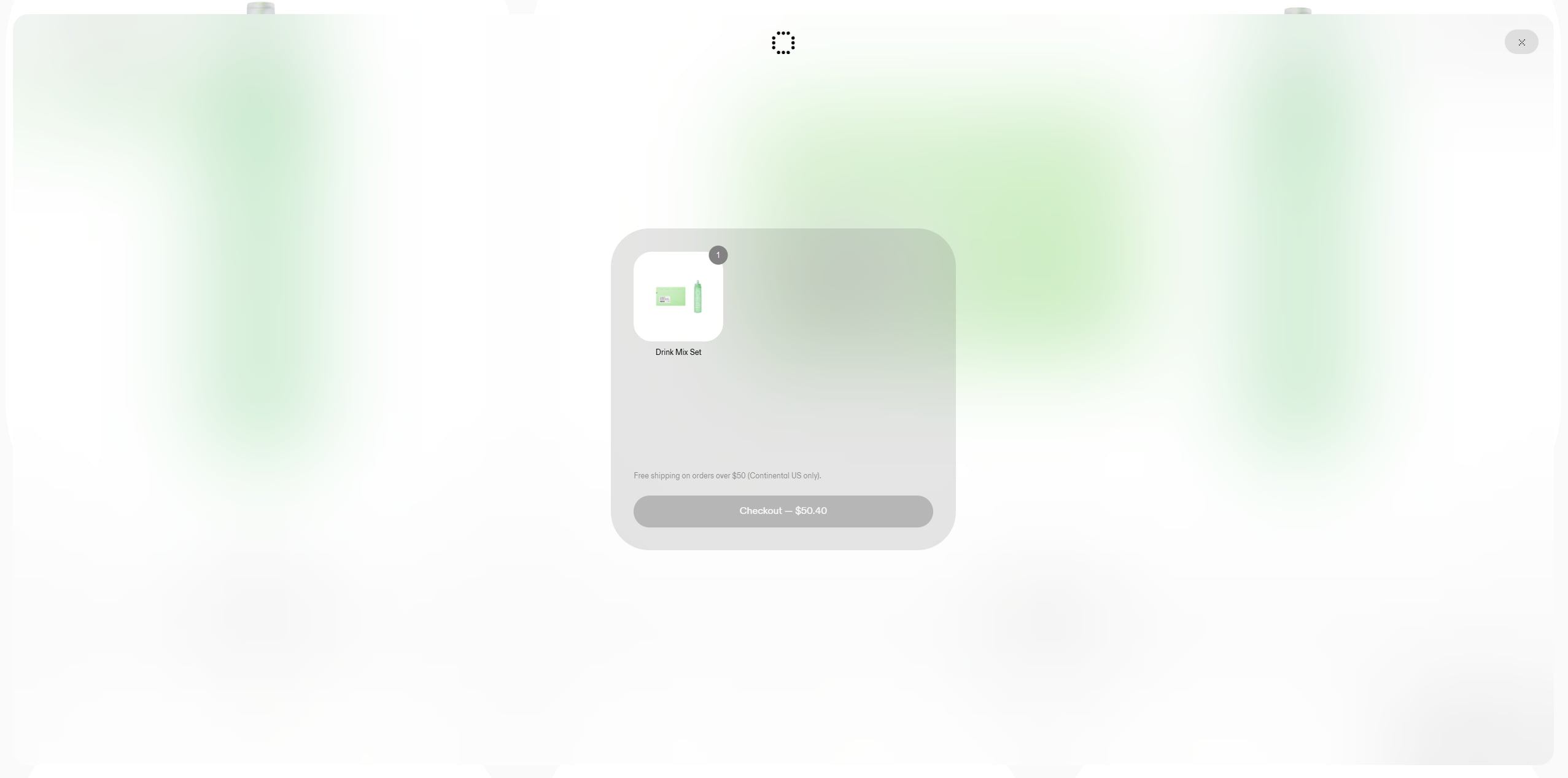 A minimal ecommerce checkout card floats in a soft gray rounded panel with a small product image and a checkout button placed toward the bottom.
