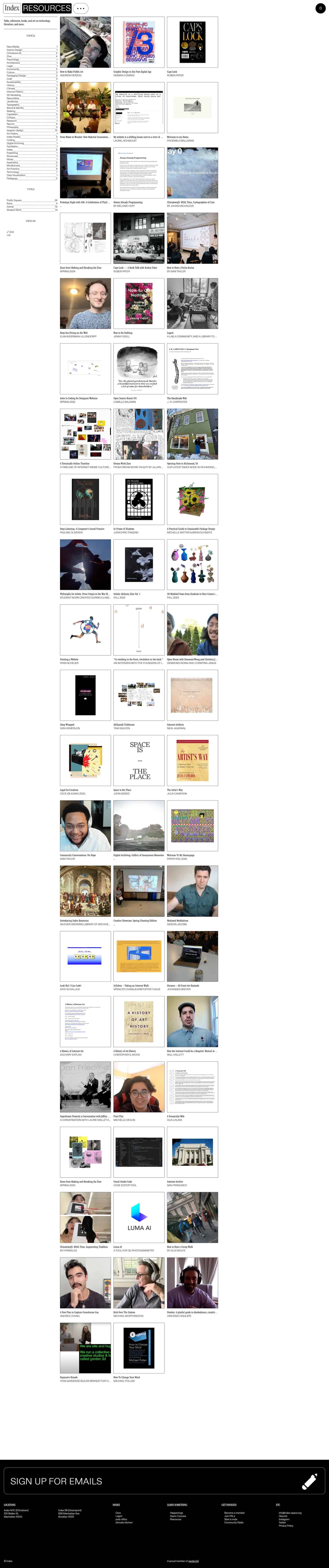 A vertical grid of small thumbnail images from a website reference, showing various articles and design samples in a masonry-like layout.