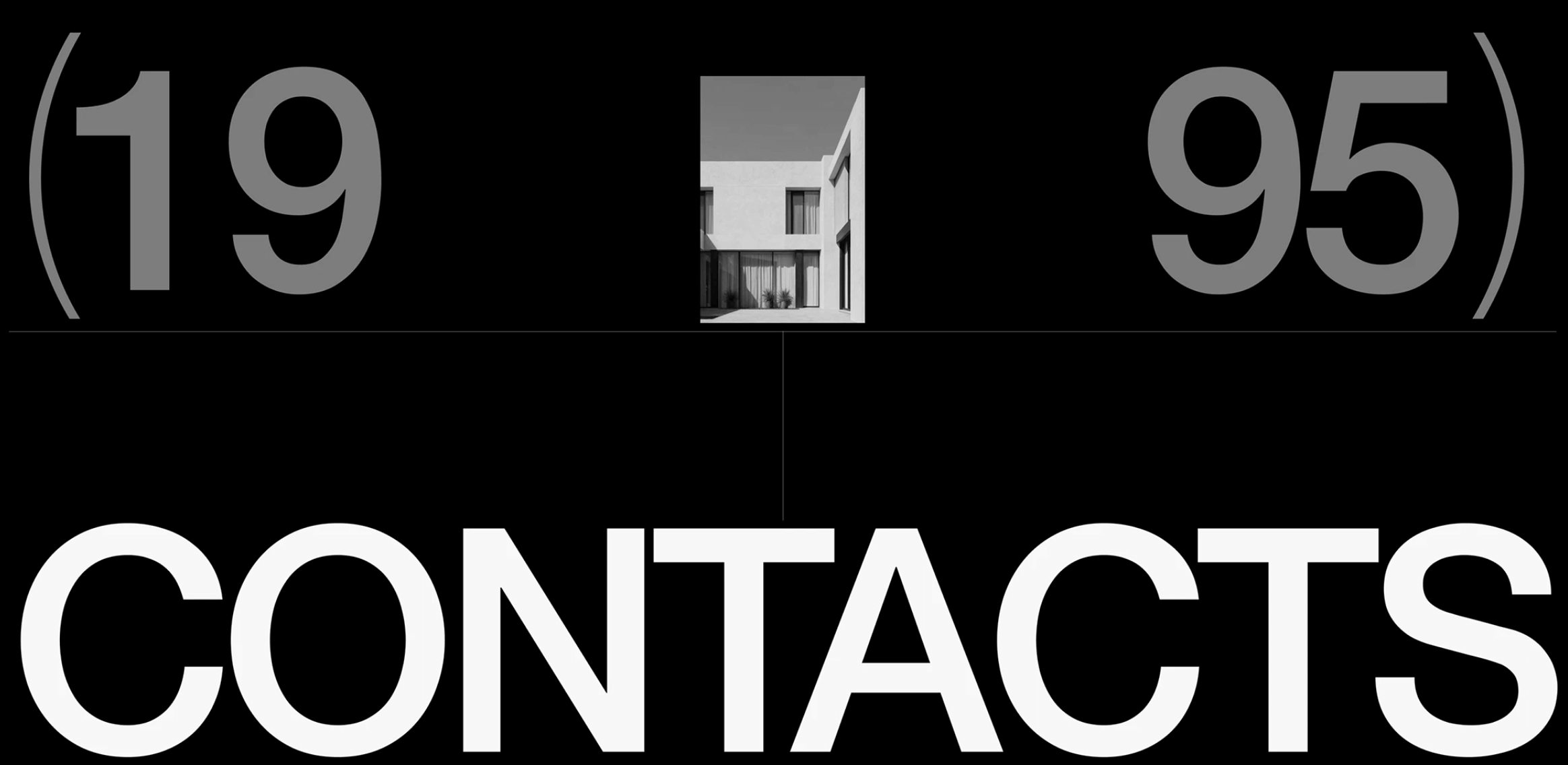 Dark web hero with oversized numerals surrounding a centered grayscale building photo and a partially shown large heading below.